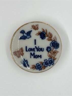 2” Vintage Japan Miniature Porcelain Plate "I Love You Mom" Keepsake Collectible